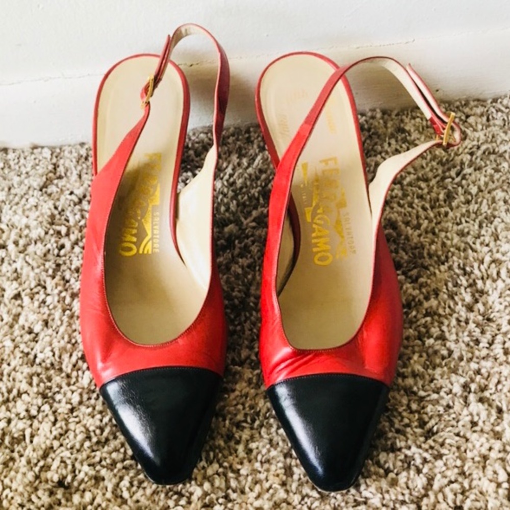 Salvatore Ferragamo Slingback Red & Black Size 7B